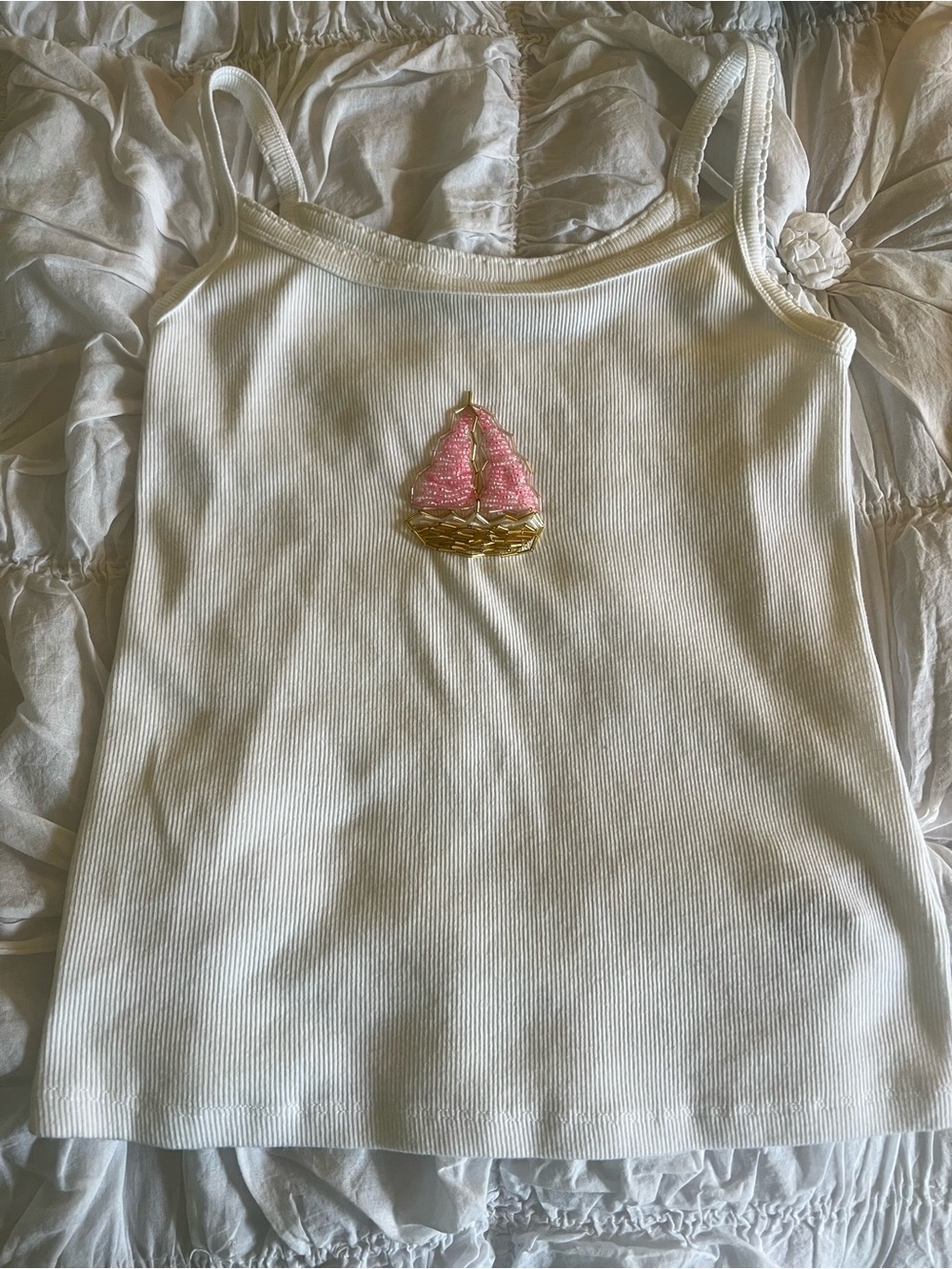 beaded embroidered sailboat tank top